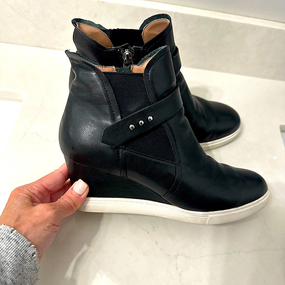 Linea Paolo black leather wedge sneaker booties